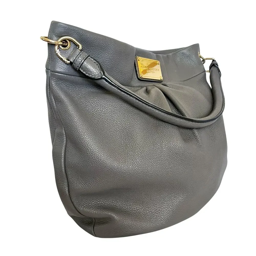 Marc Jacobs New York Hillier Gray Pebbled Leather Hobo Shoulder Bag Handbag
